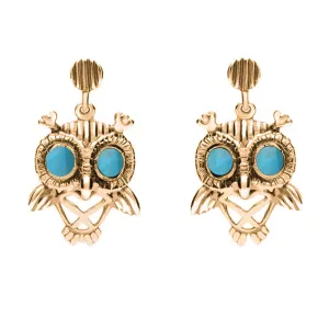 9ct Rose Gold Turquoise Owl Stud Earrings