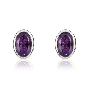 9ct White Gold Amethyst 6x4mm Oval Rub Over Set Stud Earrings