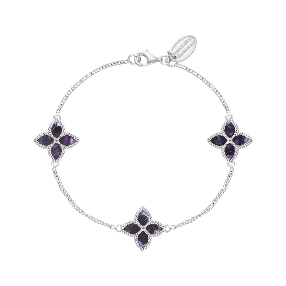 9ct White Gold Blue John eden Marquise Flower Bracelet
