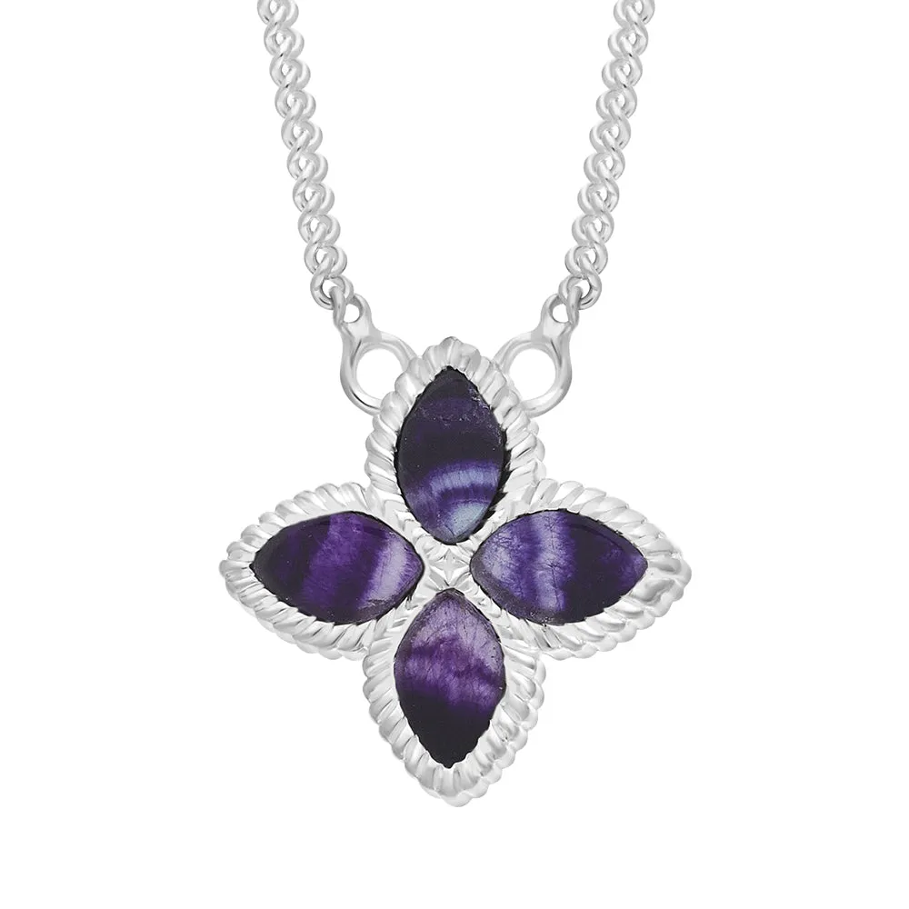 9ct White Gold Blue John eden Small Marquise Flower Necklace