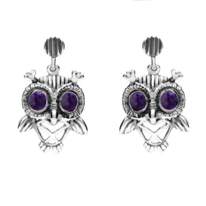 9ct White Gold Blue John Owl Stud Earrings