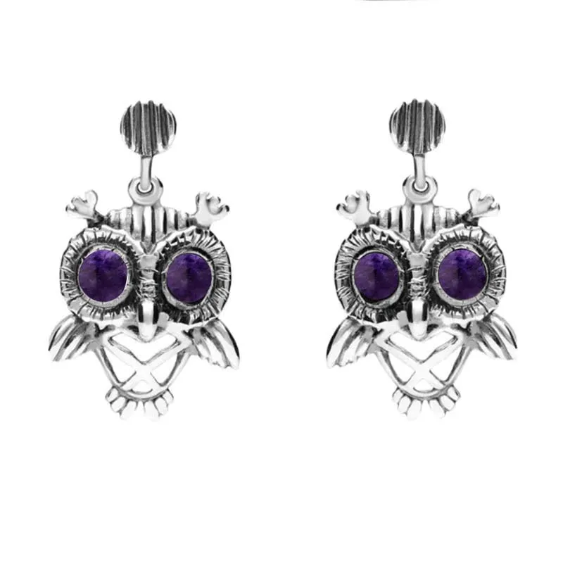 9ct White Gold Blue John Owl Stud Earrings
