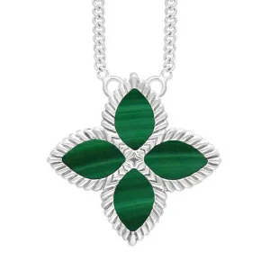 9ct White Gold Malachite Eden Large Marquise Flower Necklace