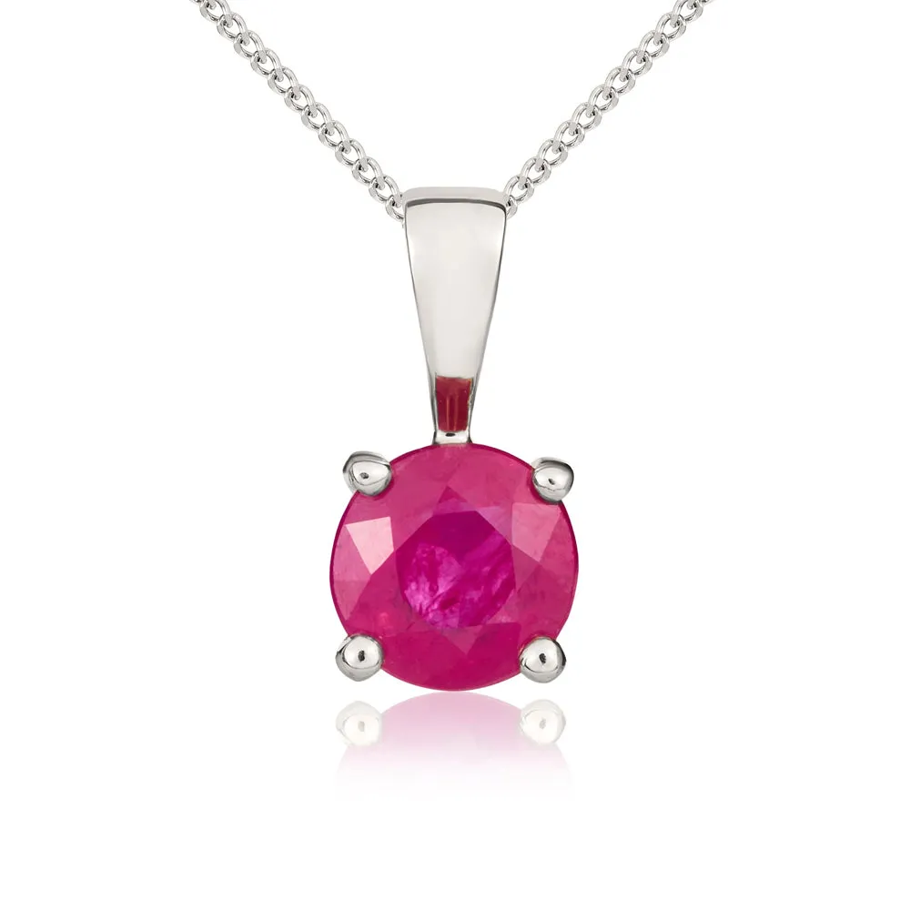 9ct White Gold Ruby 5mm Round Claw Set Necklace