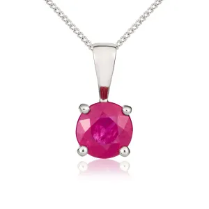 9ct White Gold Ruby 5mm Round Claw Set Necklace
