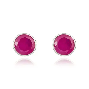 9ct White Gold Ruby 5mm Round Rub Over Set Stud Earrings