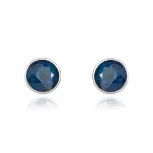 9ct White Gold Sapphire 5mm Round Rub Over Set Stud Earrings