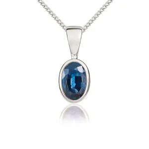 9ct White Gold Sapphire 6x4mm Oval Rub Over Set Pendant