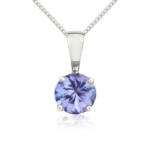 9ct White Gold Tanzanite 5mm Round Claw Set Pendant
