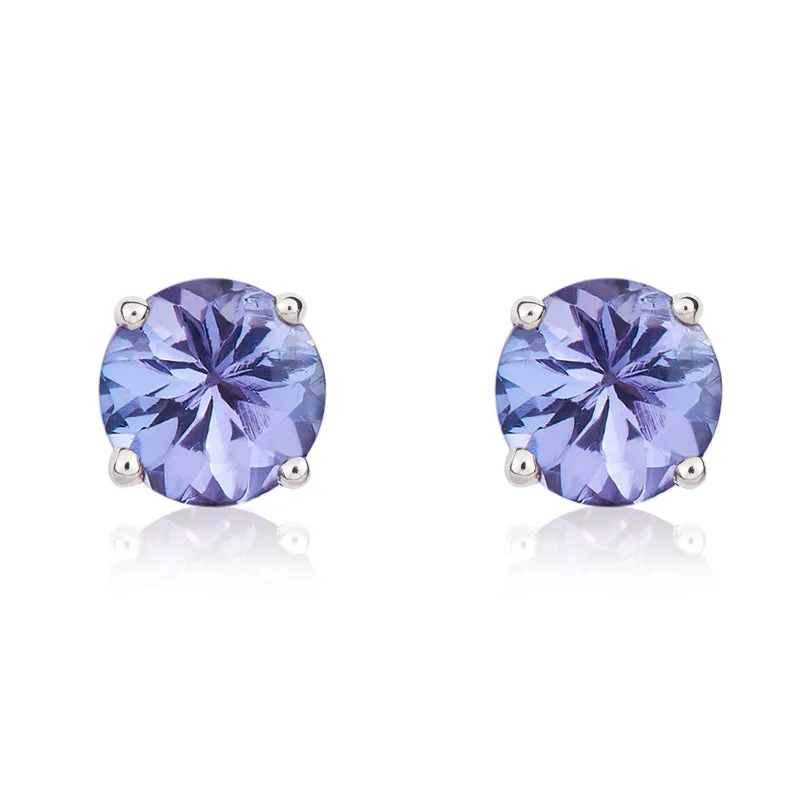 9ct White Gold Tanzanite 5mm Round Claw Set Stud Earrings