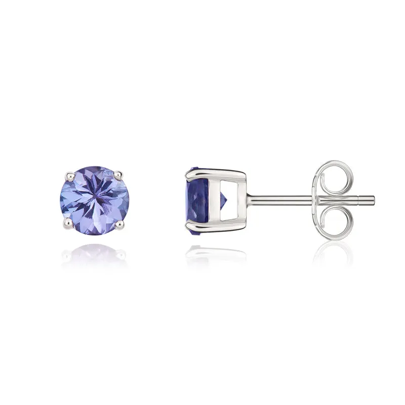 9ct White Gold Tanzanite 5mm Round Claw Set Stud Earrings