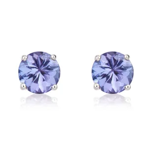 9ct White Gold Tanzanite 5mm Round Claw Set Stud Earrings
