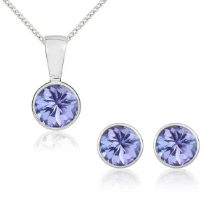 9ct White Gold Tanzanite 5mm Round Rub Over Set Pendant and Stud Earrings Set