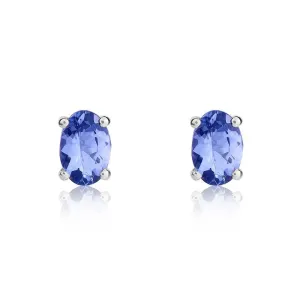 9ct White Gold Tanzanite 6x4mm Oval Claw Set Stud Earrings