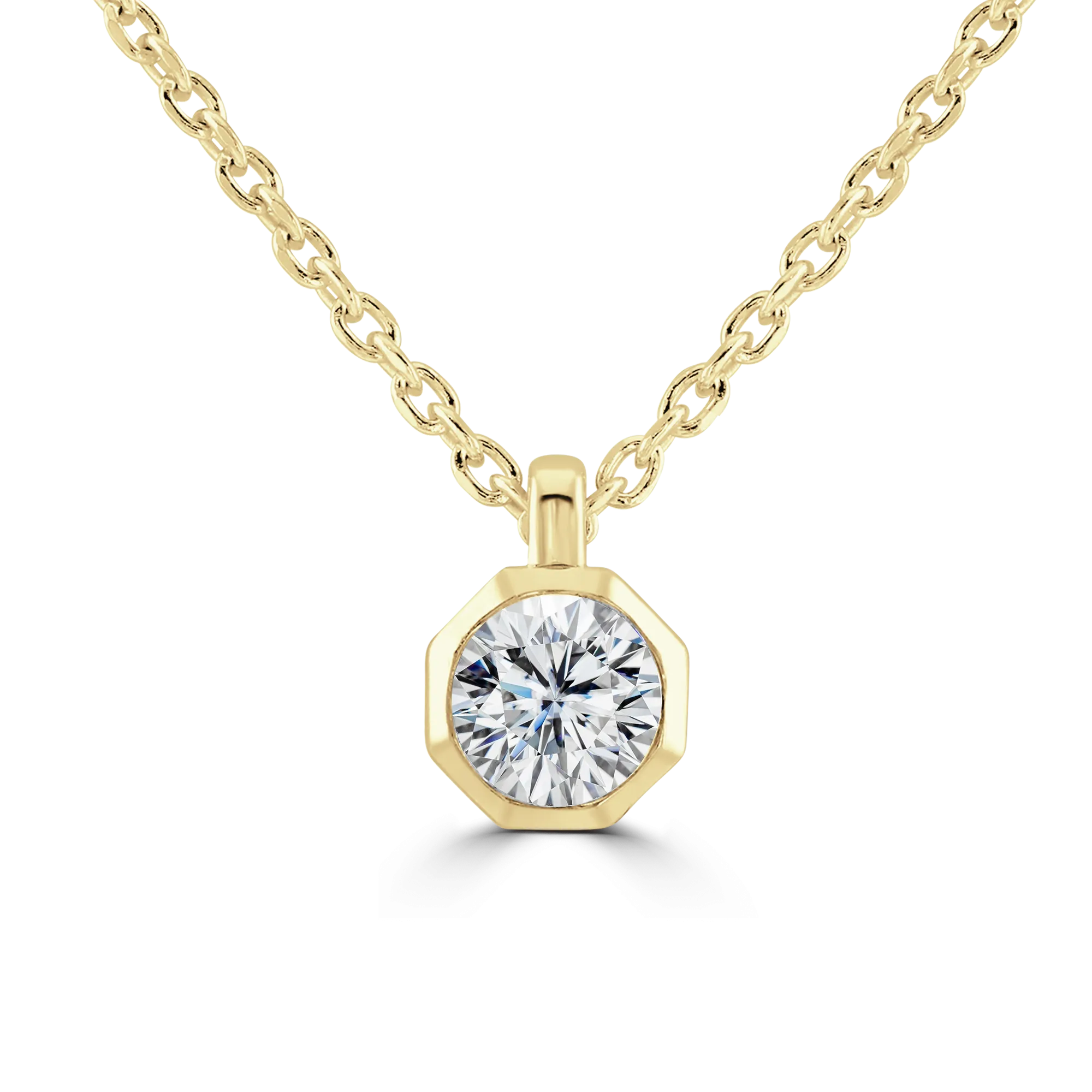 9ct Yellow Gold 0.25ct Diamond Solitaire Octagonal Necklace