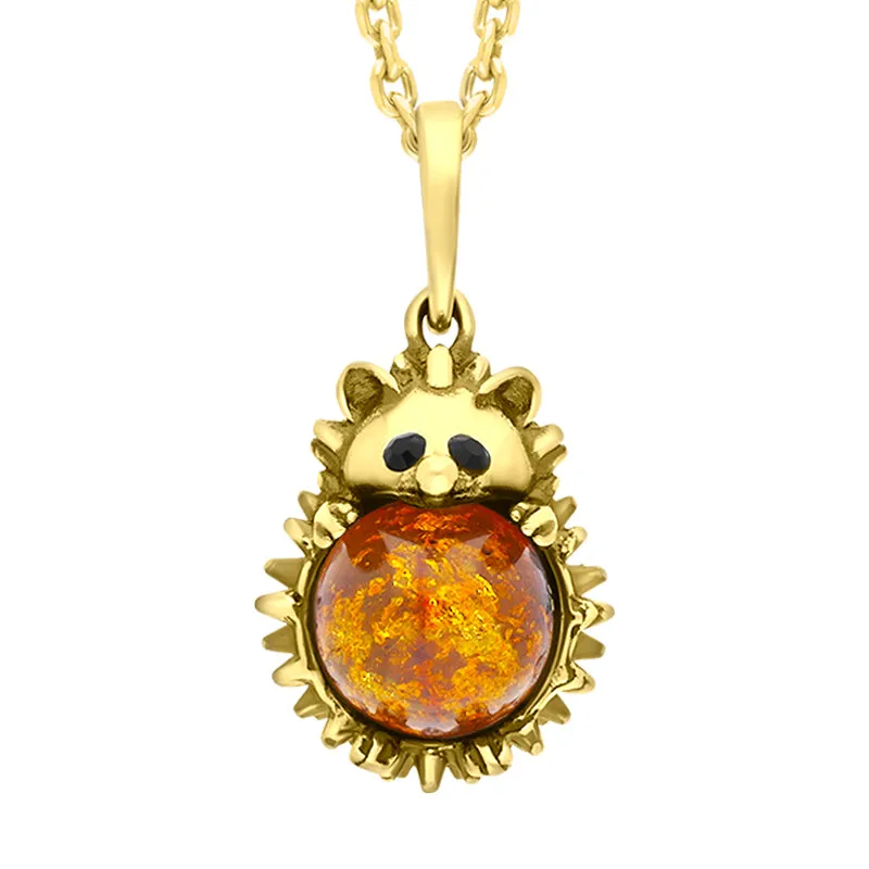 9ct Yellow Gold Amber Large Hedgehog Necklace