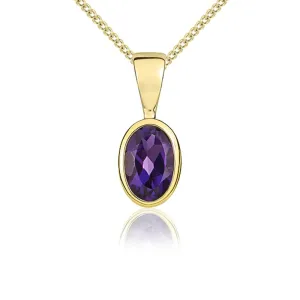 9ct Yellow Gold Amethyst 6x4mm Oval Rub Over Set Pendant
