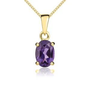 9ct Yellow Gold Amethyst 7x5mm Oval Claw Set Necklace
