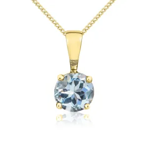9ct Yellow Gold Aquamarine 5mm Round Claw Set Necklace