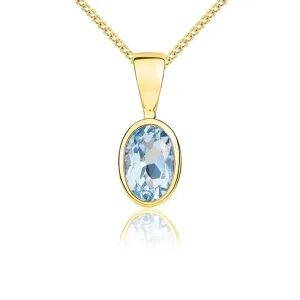 9ct Yellow Gold Aquamarine 6x4mm Oval Rub Over Set Pendant