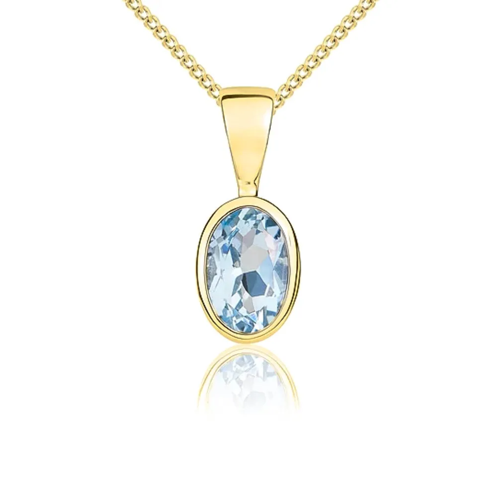 9ct Yellow Gold Aquamarine 6x4mm Oval Rub Over Set Pendant