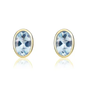 9ct Yellow Gold Aquamarine 6x4mm Oval Rub Over Set Stud Earrings