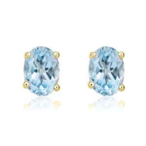 9ct Yellow Gold Aquamarine 7x5mm Oval Claw Set Stud Earrings