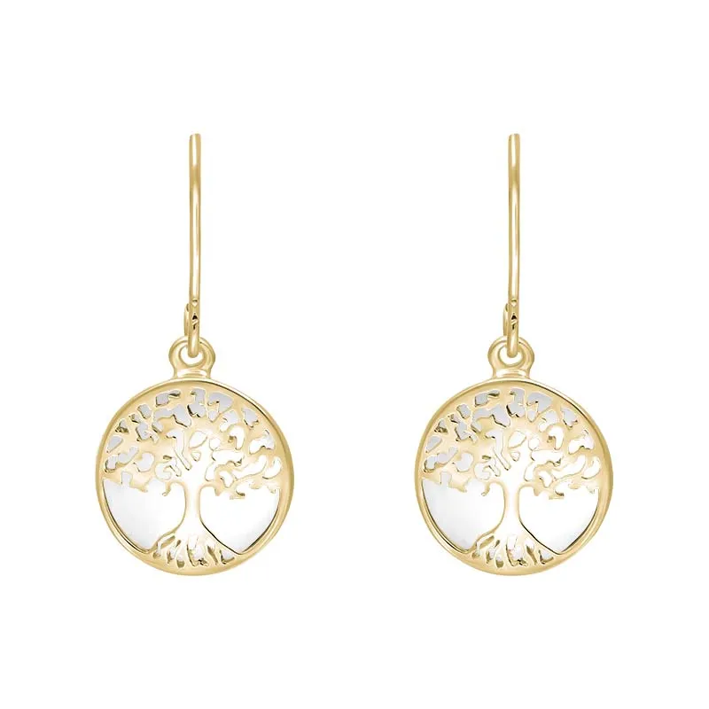 9ct Yellow Gold Bauxite Round Tree of Life Drop Earrings