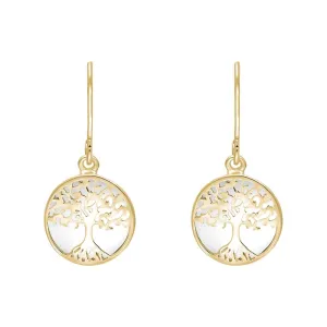 9ct Yellow Gold Bauxite Round Tree of Life Drop Earrings