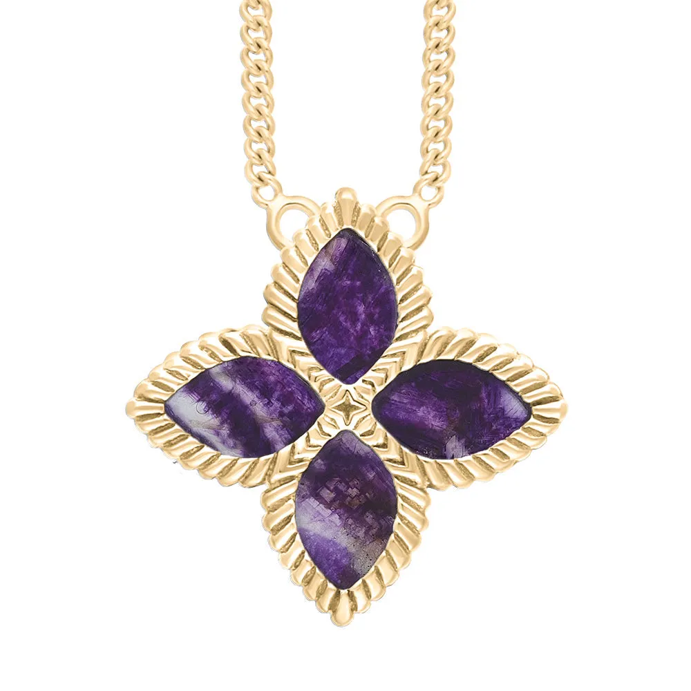 9ct Yellow Gold Blue John eden Large Marquise Flower Necklace