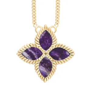 9ct Yellow Gold Blue John eden Large Marquise Flower Necklace