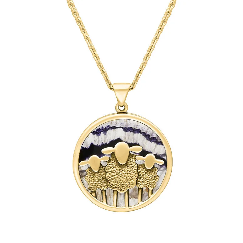 9ct Yellow Gold Blue John Round Sheep Pendant