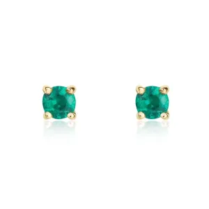 9ct Yellow Gold Emerald 3mm Round Claw Set Stud Earrings