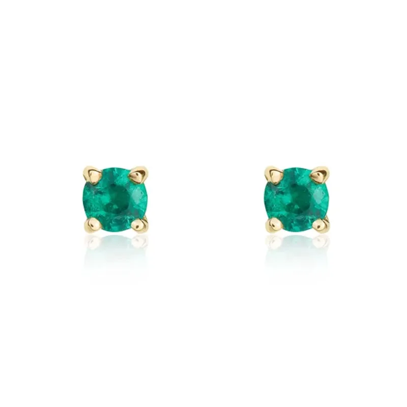 9ct Yellow Gold Emerald 3mm Round Claw Set Stud Earrings