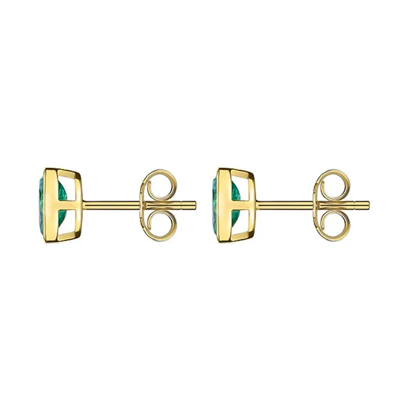 9ct Yellow Gold Emerald 6x4mm Oval Rub Over Set Stud Earrings