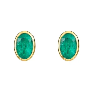 9ct Yellow Gold Emerald 6x4mm Oval Rub Over Set Stud Earrings