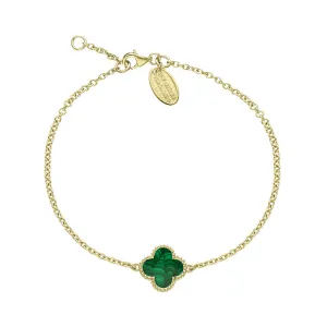 9ct Yellow Gold Malachite Bloom Four Leaf Clover Ball Edge Chain Bracelet