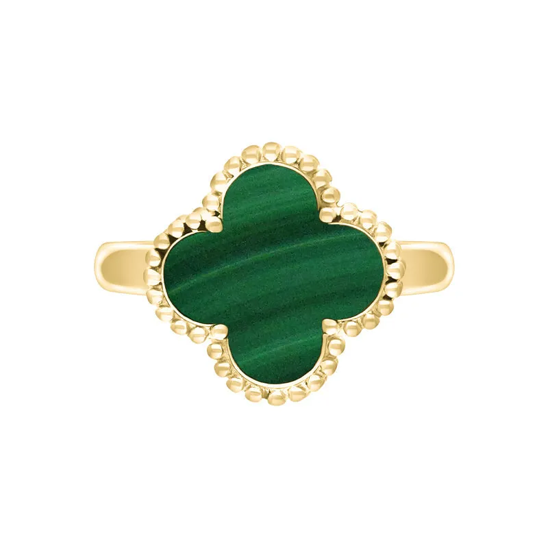 9ct Yellow Gold Malachite Bloom Four Leaf Clover Ball Edge Ring