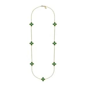 9ct Yellow Gold Malachite Eden Long Marquise Flower Necklace