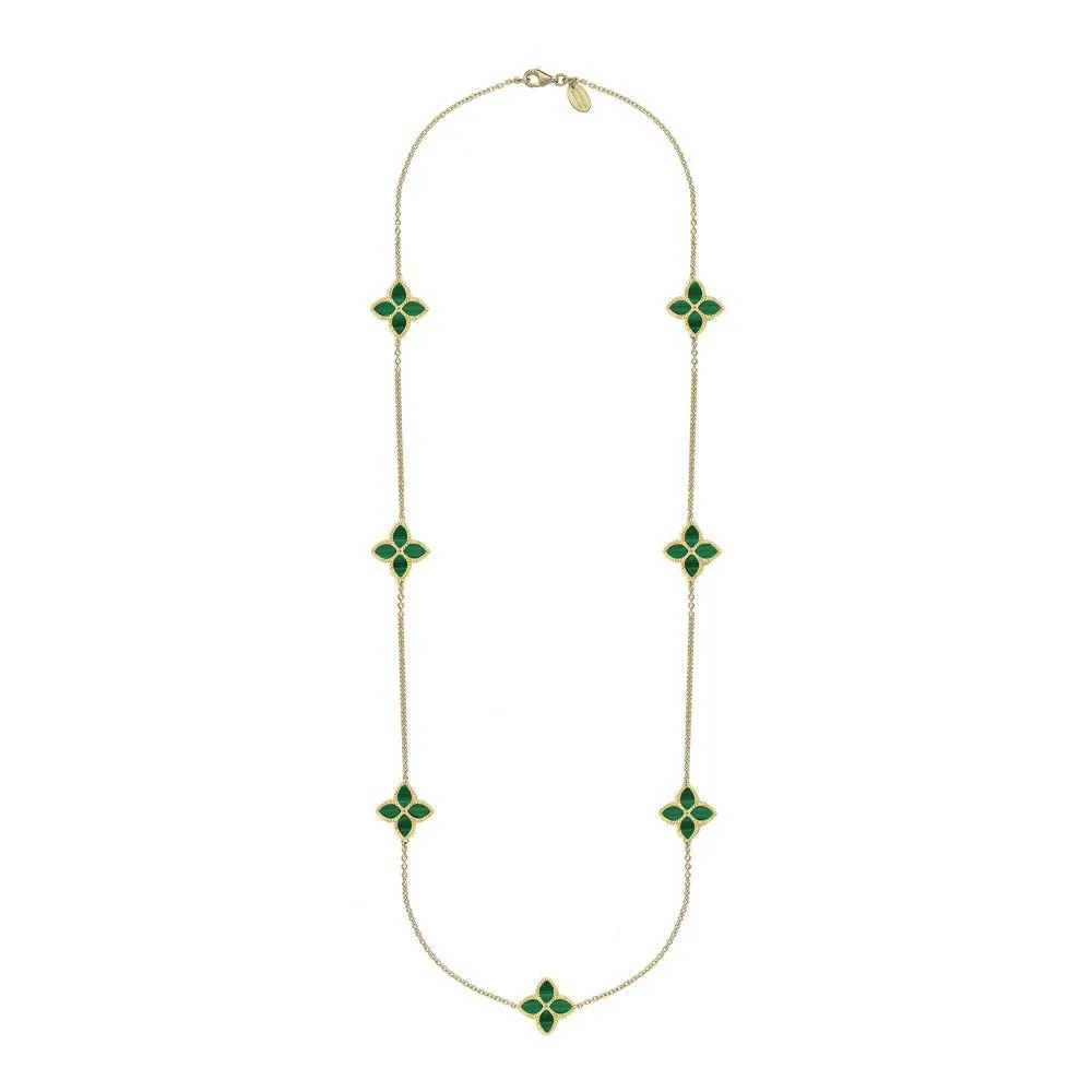 9ct Yellow Gold Malachite Eden Long Marquise Flower Necklace