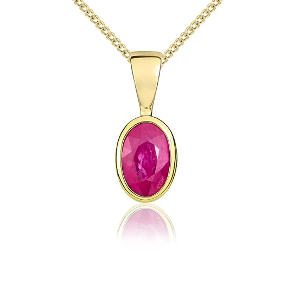 9ct Yellow Gold Ruby 6x4mm Oval Rub Over Set Pendant