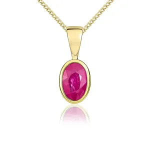 9ct Yellow Gold Ruby 6x4mm Oval Rub Over Set Pendant