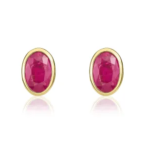 9ct Yellow Gold Ruby 6x4mm Oval Rub Over Set Stud Earrings