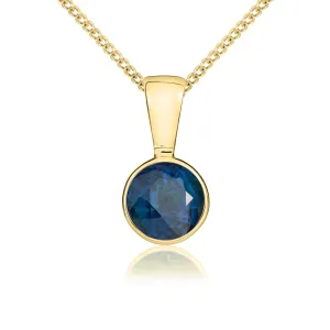 9ct Yellow Gold Sapphire 5mm Round Rub Over Set Necklace