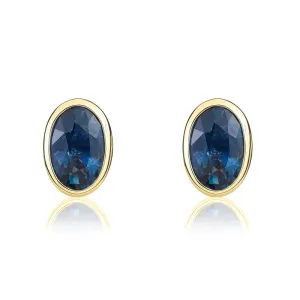 9ct Yellow Gold Sapphire 6x4mm Oval Rub Over Set Stud Earrings