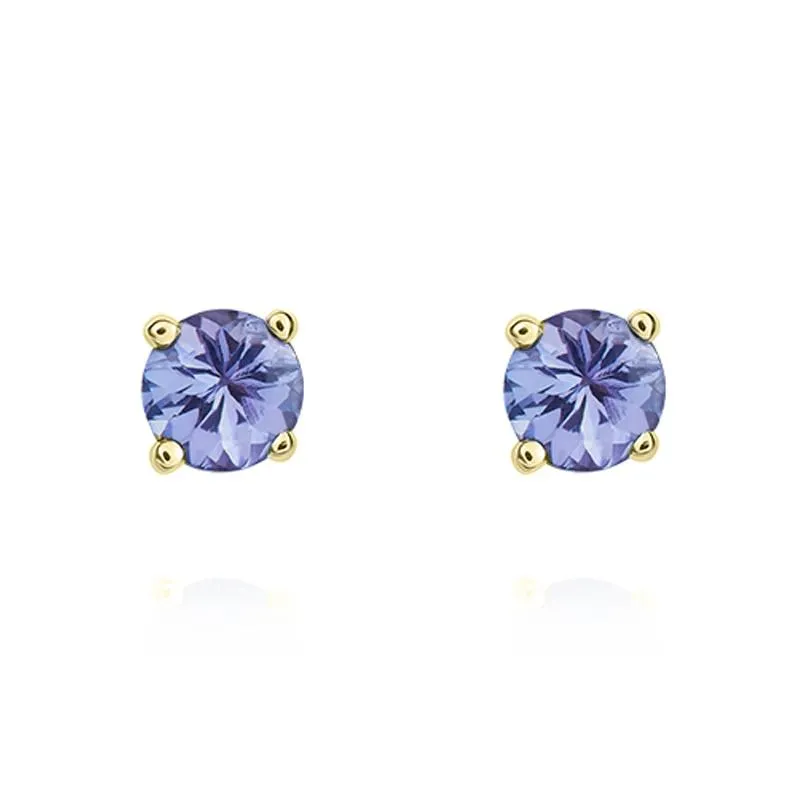 9ct Yellow Gold Tanzanite 4mm Round Claw Set Stud Earrings
