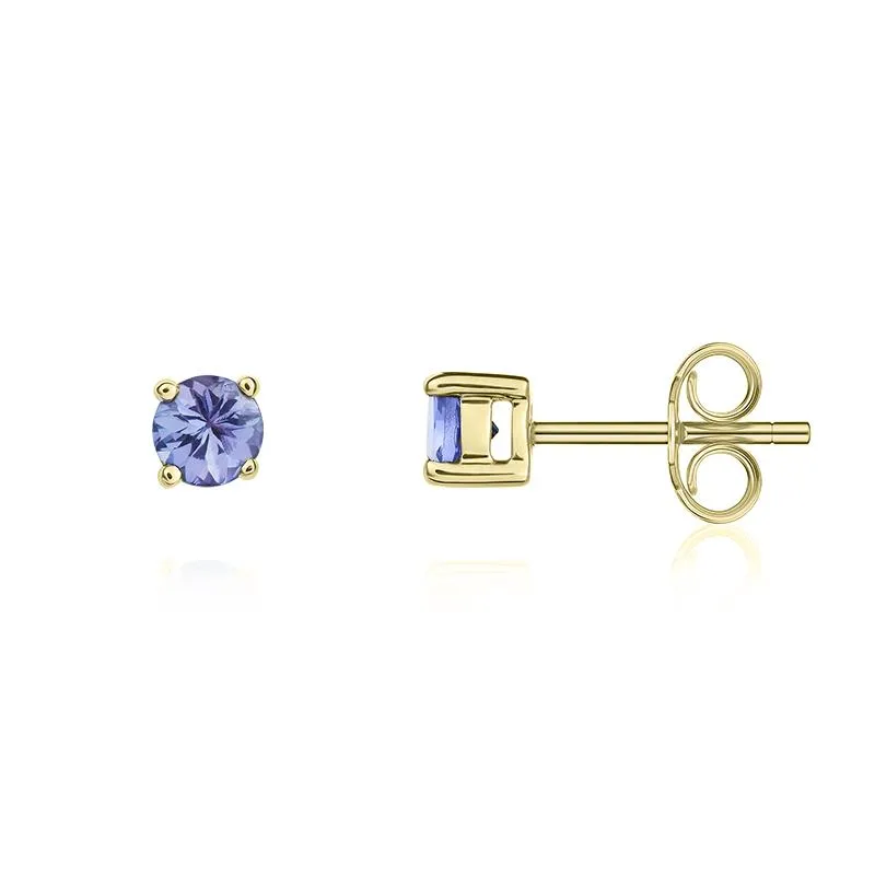9ct Yellow Gold Tanzanite 4mm Round Claw Set Stud Earrings