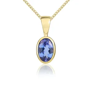 9ct Yellow Gold Tanzanite 6x4mm Oval Rub Over Set Pendant