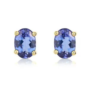 9ct Yellow Gold Tanzanite 7x5mm Oval Claw Set Stud Earrings