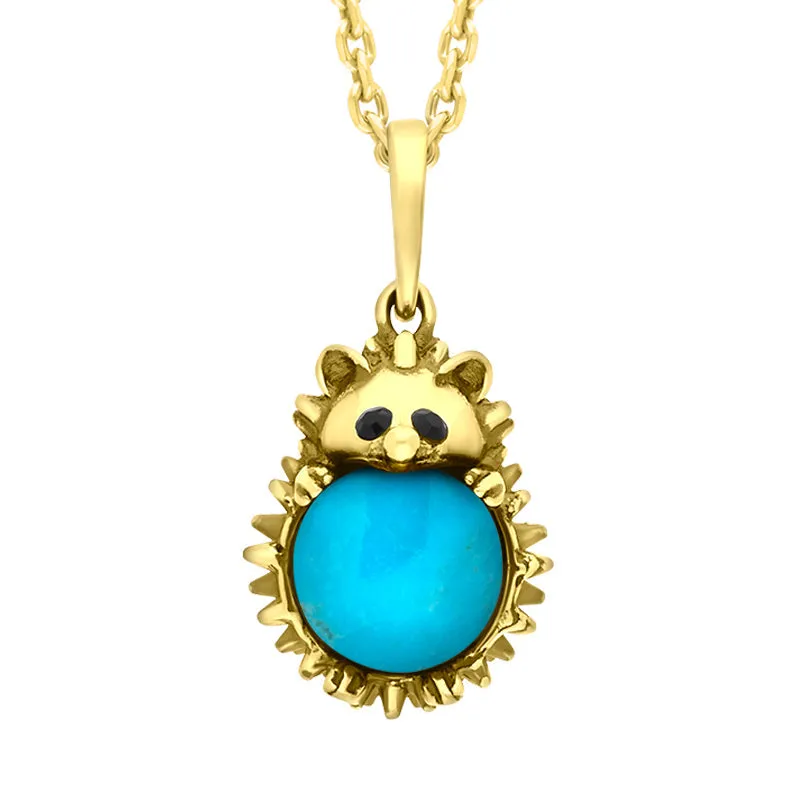 9ct Yellow Gold Turquoise Medium Hedgehog Necklace